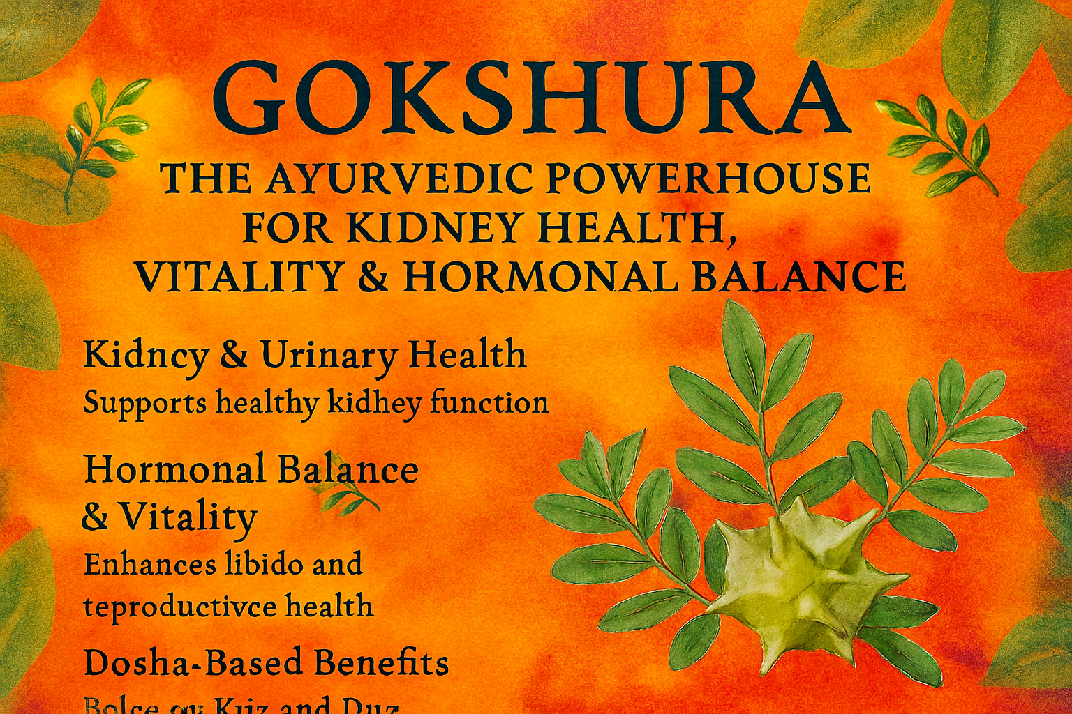 Gokshura, Tribulus terrestris, Ayurvedic kidney support, natural testosterone booster, urinary health herb, adaptogenic herbs, Vata Pitta balance, herbal vitality
