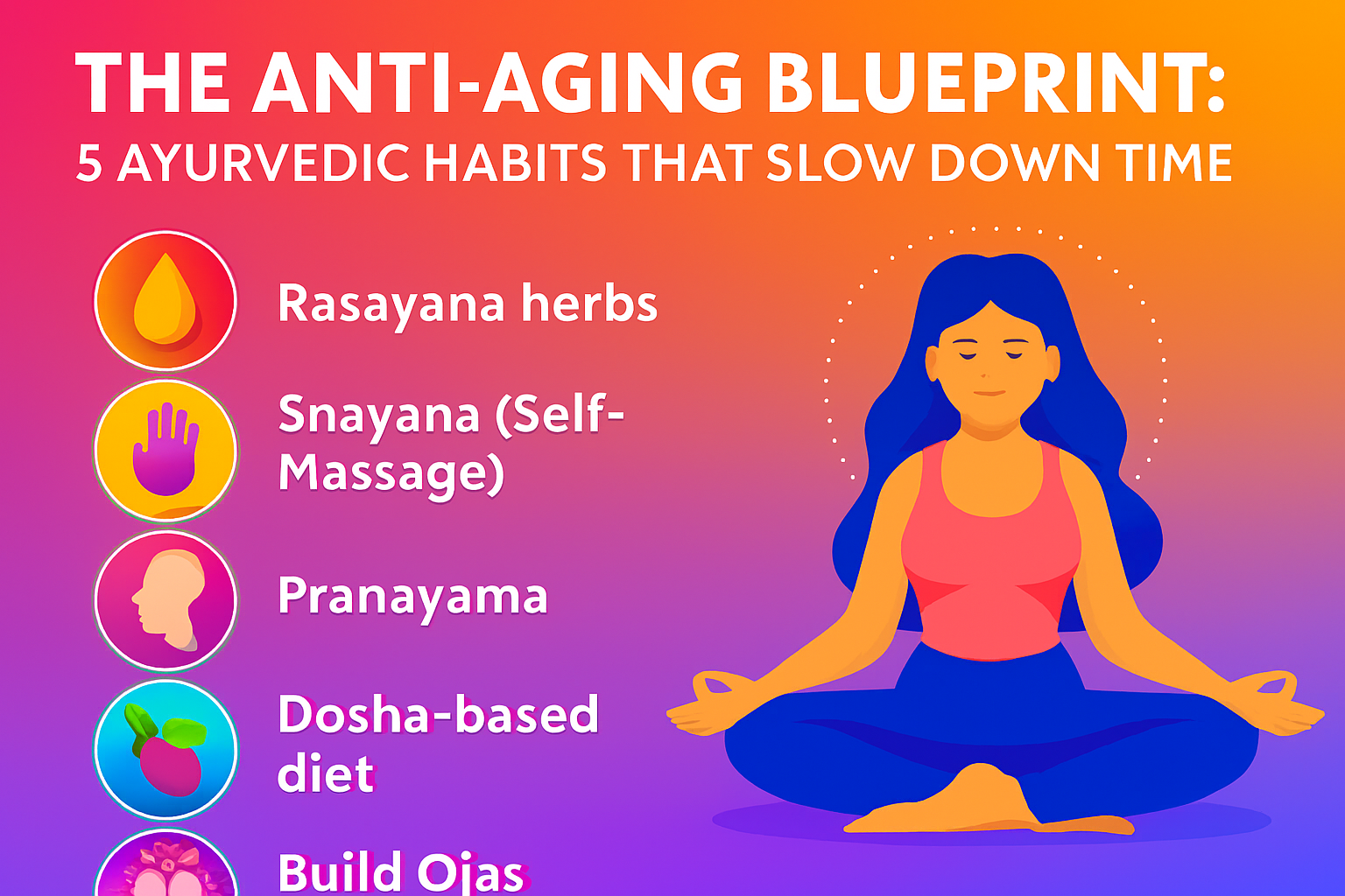 Anti-Aging, Ayurvedic anti-aging, Shilajit Gold, Rasayana herbs, self-massage, Abhyanga, Pranayama, dosha diet, build Ojas, natural anti-aging tips, Ayurvedic vitality, Anti-Aging Booti Juice
