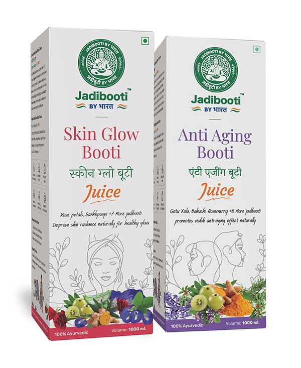 Jadibooti Ayurvedic Skin Glow and Anti Aging Booti Juice – 1000ml herbal tonics with rose petals, Gotu Kola, sandalwood, and black raisins for radiant, youthful skin