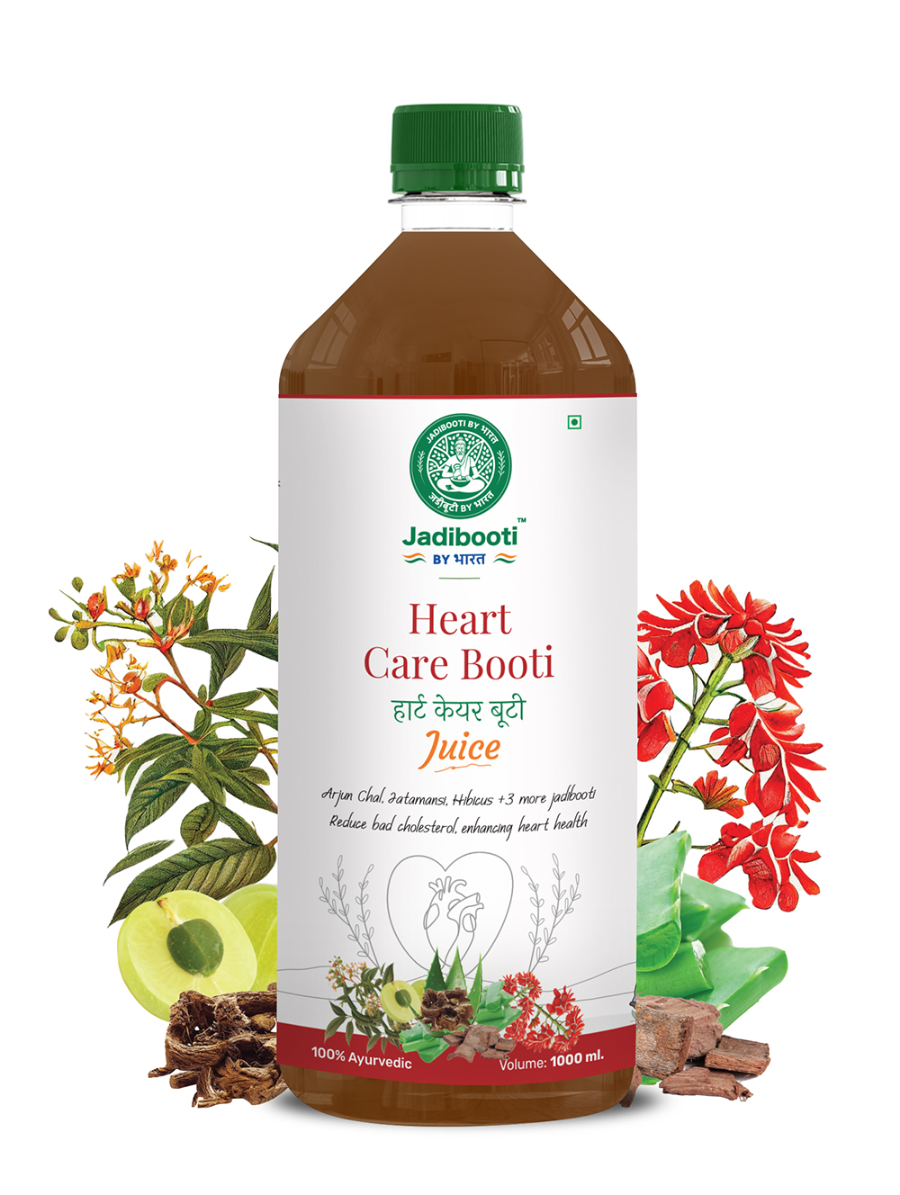 Jadibooti Heart Care Booti Juice – 1000ml Ayurvedic cold decoction with herbs like Arjuna and Jatamansi to reduce bad cholesterol and support heart health naturally