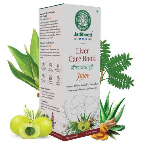 Jadibooti by Bharat Liver Care Booti Juice – 1000ml Ayurvedic blend with Punarnava, Bhumi Amla, Kalmegh, and S. Kesar to naturally promote liver health and detoxification