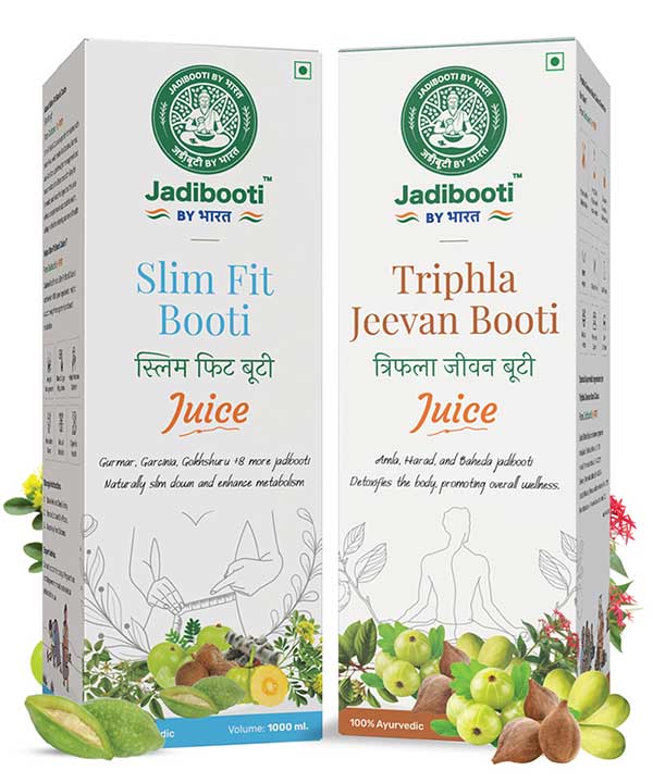 Jadibooti Ayurvedic Juice Combo – Slim Fit and Triphla Jeevan Booti Juice with Gurmar, Garcinia, Amla, Harad, and Baheda for natural weight management and body detox