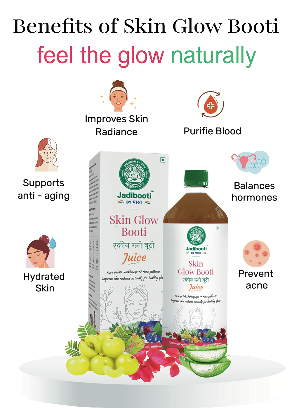 Jadibooti by Bharat Slim Fit Booti Juice – 1000ml Ayurvedic blend with Garcinia, Caralluma, Guggul, and 48 herbs to support natural weight loss and boost metabolism